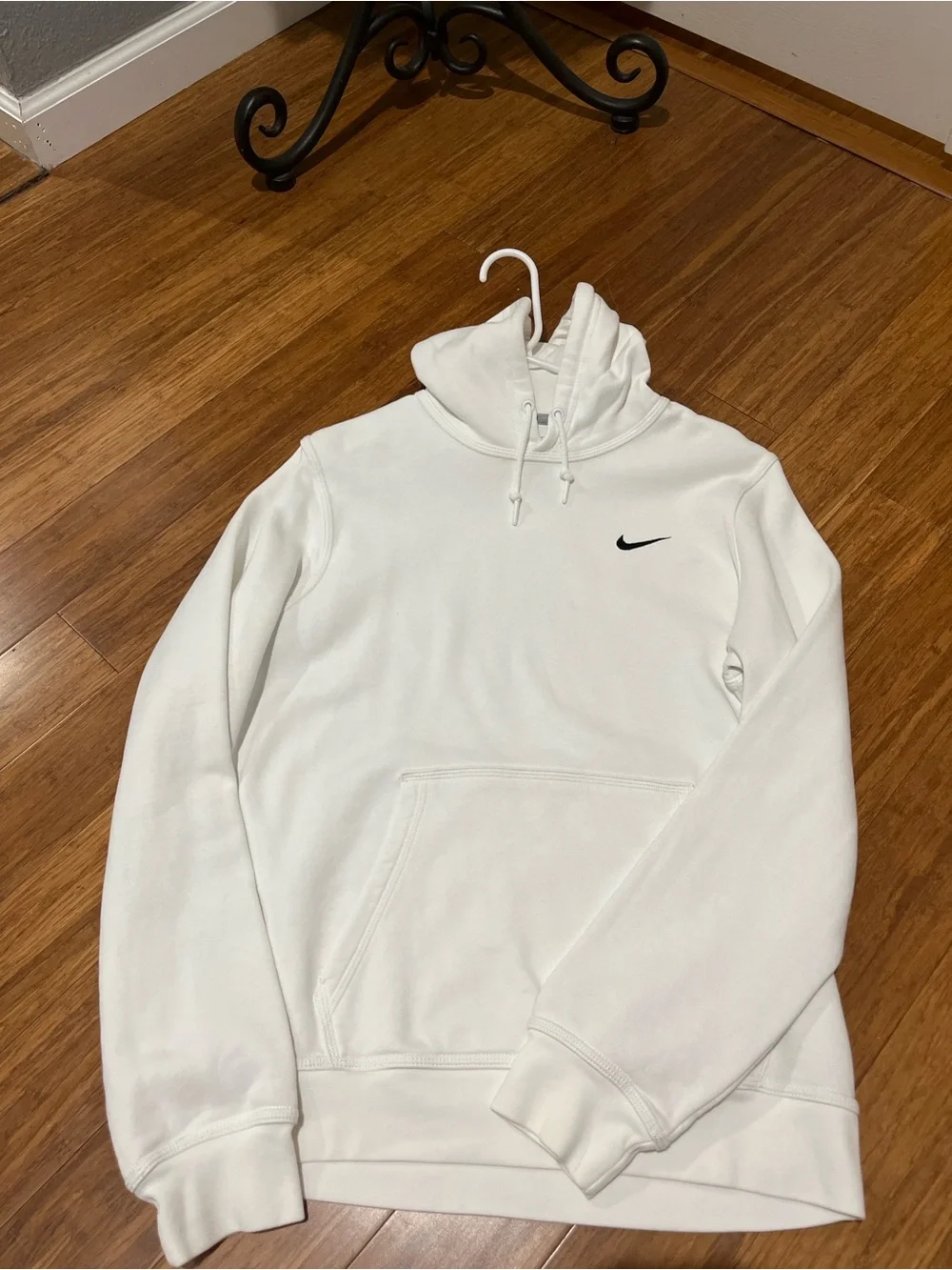 Nike White Men's Pullover Hoodie with Black Swoosh